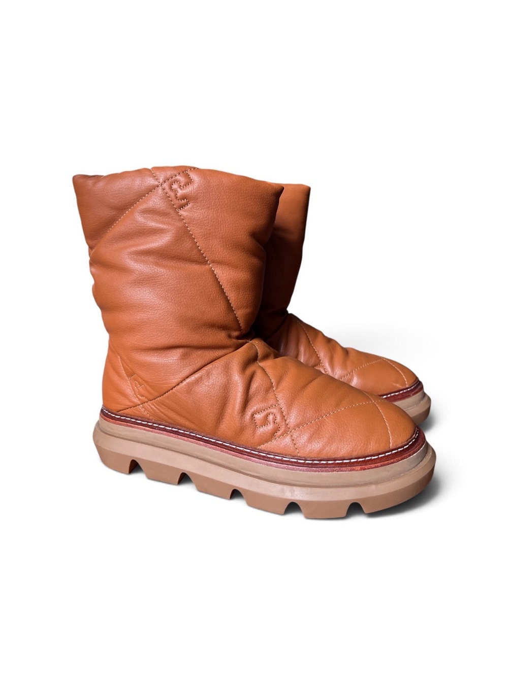 Tory Burch‎ Sleeping Bag Quilted Leather Pull-On Boot in Toasted Acorn Size 9